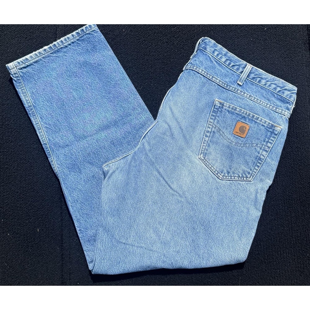 Carhartt Jeans Mens 44x32 Blue Light Wash Classic Straight Work B180 DST Denim